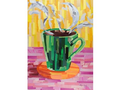 "Green Coffee Cup," 16"x12" magazine collage